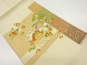 花々に宝尽くし・籠目模様刺繍名古屋帯